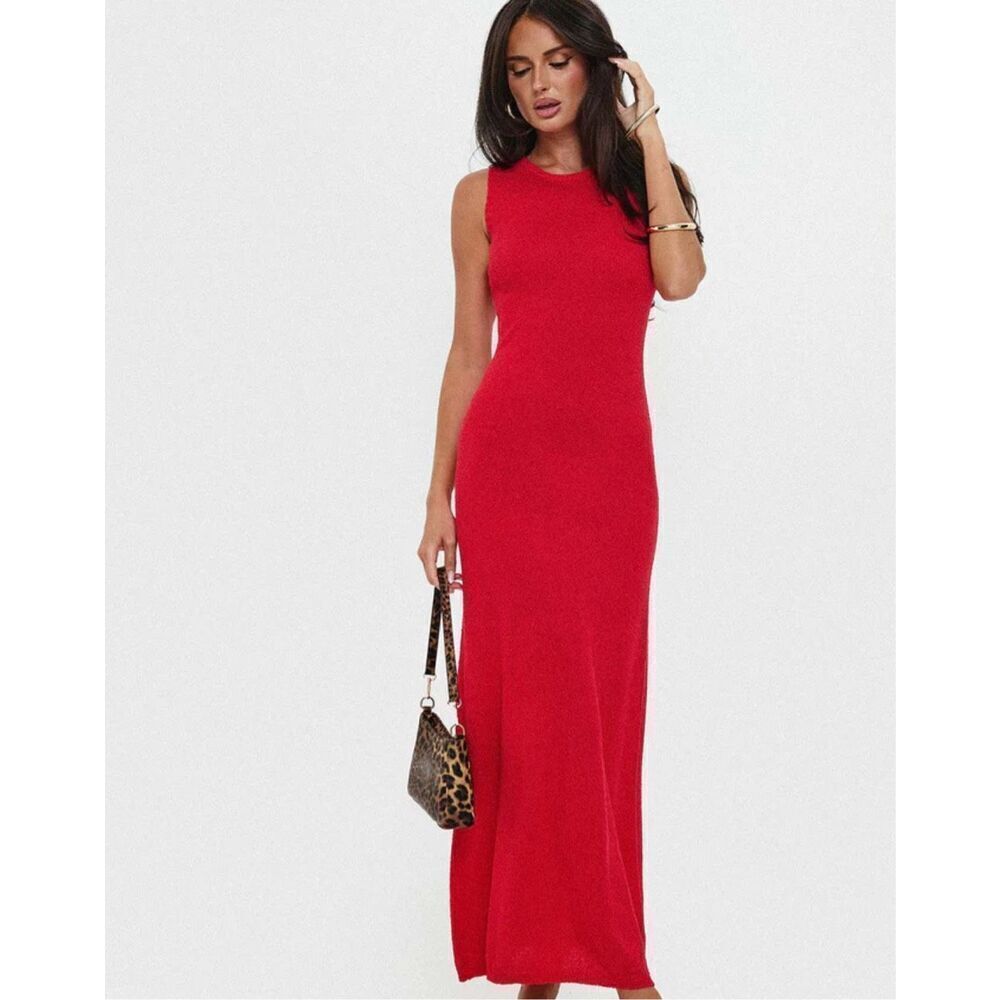 Princess Polly MAEBIE KNIT MAXI DRESS RED Size L/XL Nwot